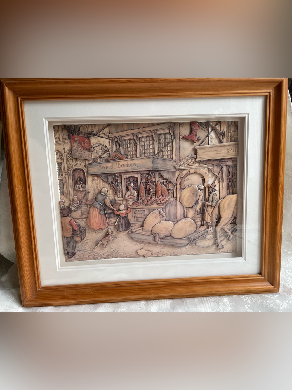 Vintage Anton Pieck ‘Bakery’ 3D Art Reproduction Professionally Framed